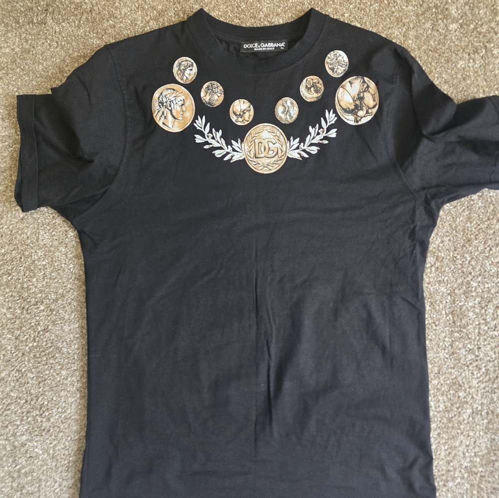 Dolce & Gabbana Black Tee with Gold Coin Motif
